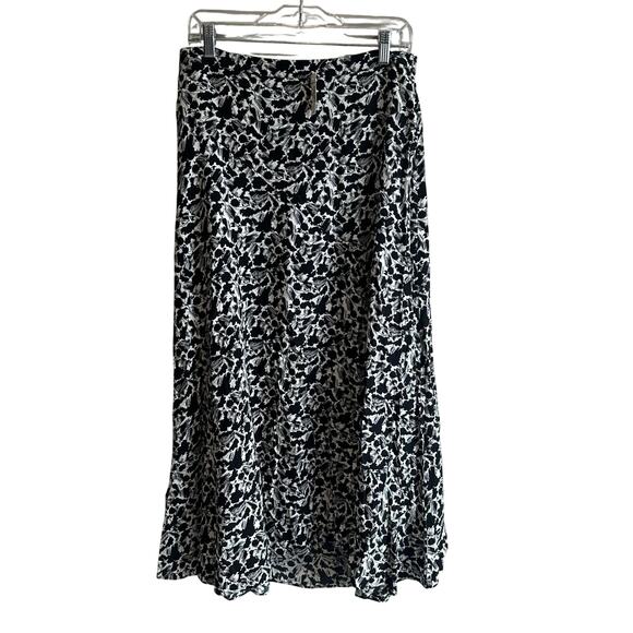 Madewell Women's Side-Slit Midi Skirt in Floral Crepe Black and White 8 NEW - Picture 4 of 13